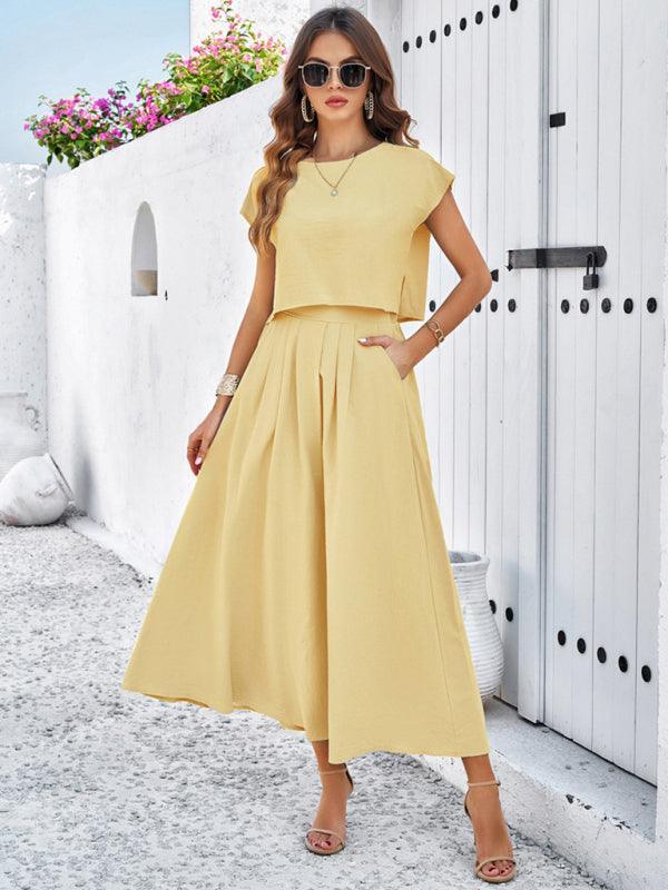 casual sleeveless top and long skirt suit - 808Lush