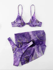 marble tie-dye three-piece bikini set - 808Lush