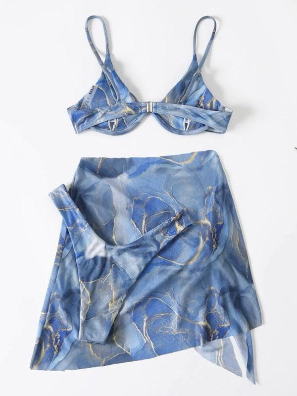 marble tie-dye three-piece bikini set - 808Lush