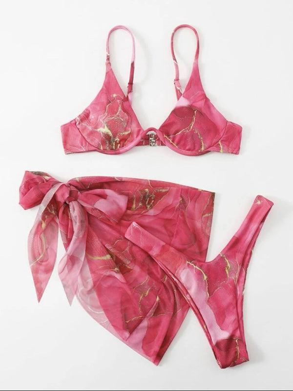 marble tie-dye three-piece bikini set - 808Lush