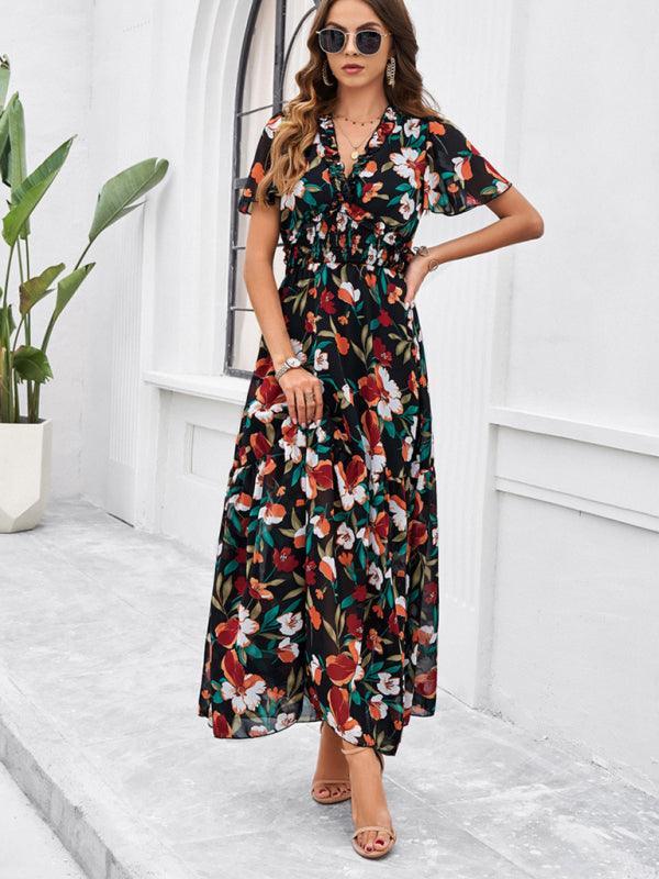 temperament casual printed waist dress - 808Lush