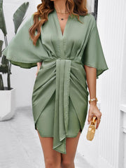 mini dress solid color waist dress for spring and summer - 808Lush