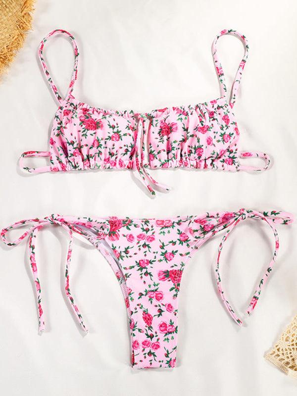 sexy small fresh printed strap bikini - 808Lush