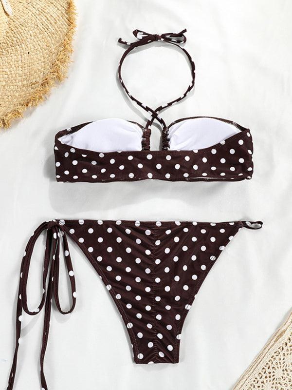 polka dot print split bandeau bikini - 808Lush