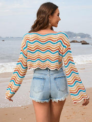 patchwork round neck striped bikini beach cover-up - 808Lush