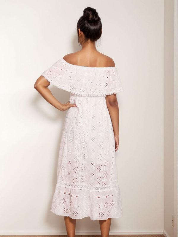 lace long dress white beach dress tube top one shoulder sexy dress - 808Lush