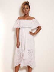 lace long dress white beach dress tube top one shoulder sexy dress - 808Lush