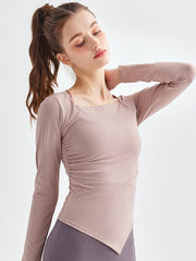 square collar irregular hem sports long-sleeved quick-drying running fitness yoga clothing - 808Lush