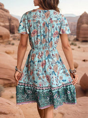 mini dress v-neck bohemian style dress - 808Lush