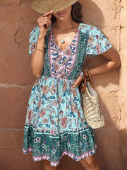 mini dress v-neck bohemian style dress - 808Lush