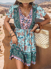 mini dress v-neck bohemian style dress - 808Lush