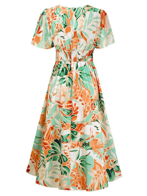 women's short sleeve printed V-neck dress - 808Lush