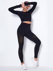 Seamless tight striped long-sleeved pants quick-drying yoga wear sportswear set - 808Lush