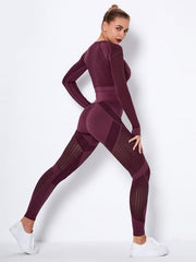 Seamless tight striped long-sleeved pants quick-drying yoga wear sportswear set - 808Lush