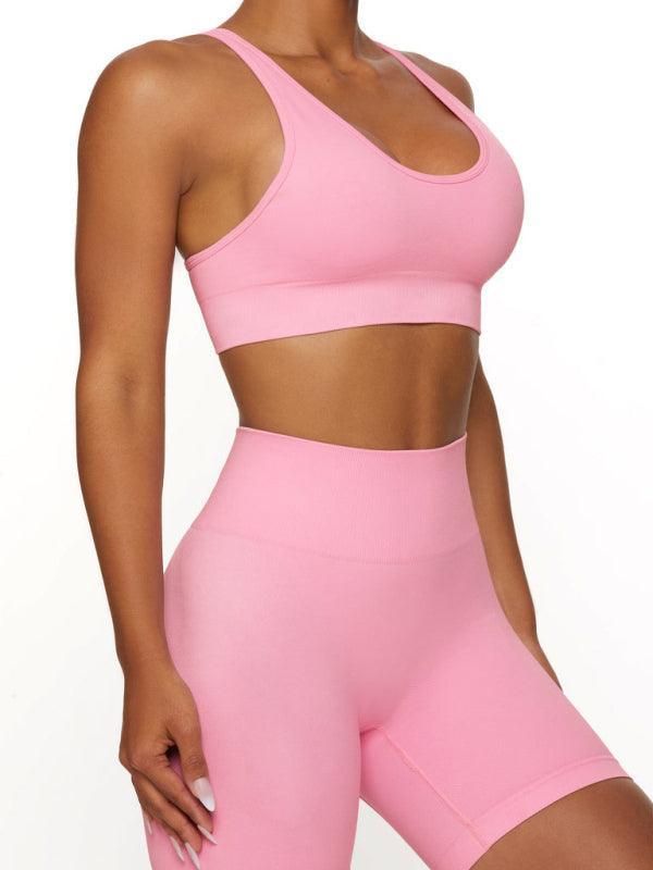 seamless solid color knitted high elastic sports vest - 808Lush