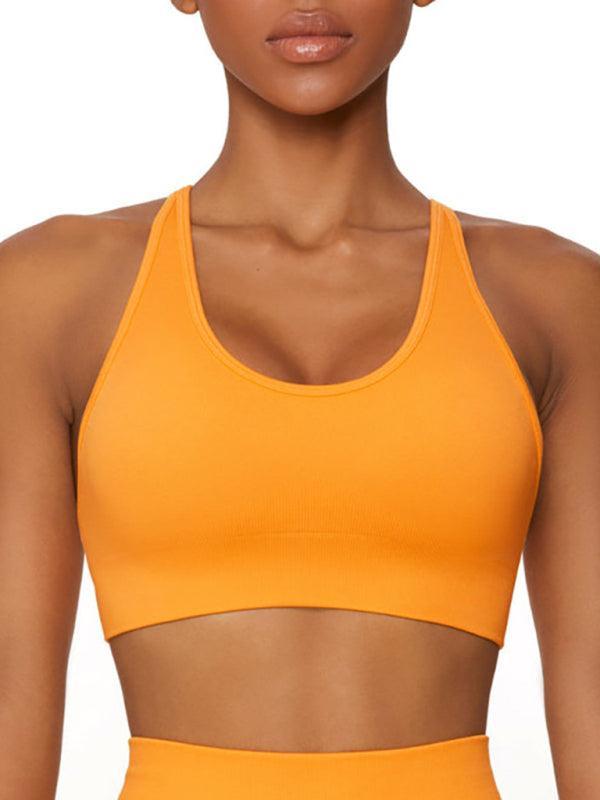 seamless solid color knitted high elastic sports vest - 808Lush