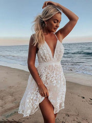 Sexy deep V-neck backless lace beach dress - 808Lush