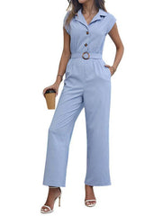 Women's Lapel Commuting Style Solid Color Straight Jumpsuit - 808Lush