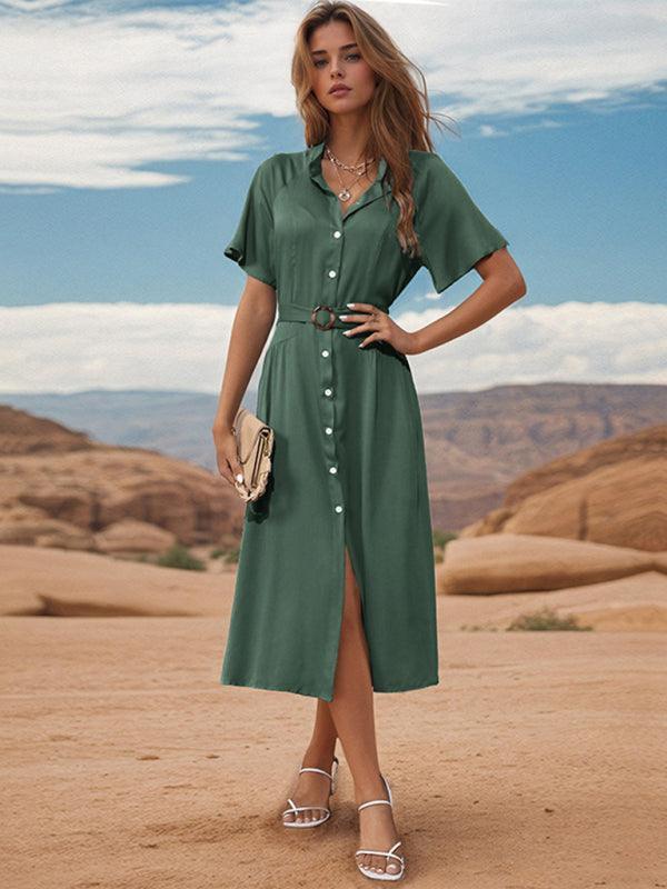 style lapel single breasted green dress - 808Lush