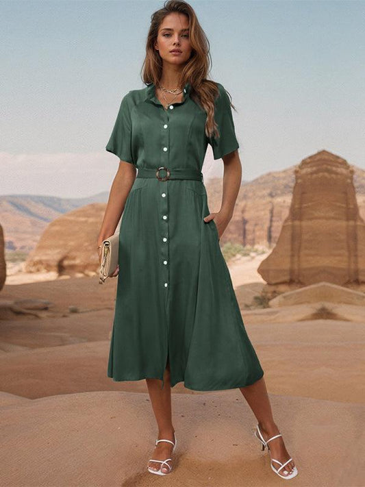 style lapel single breasted green dress - 808Lush