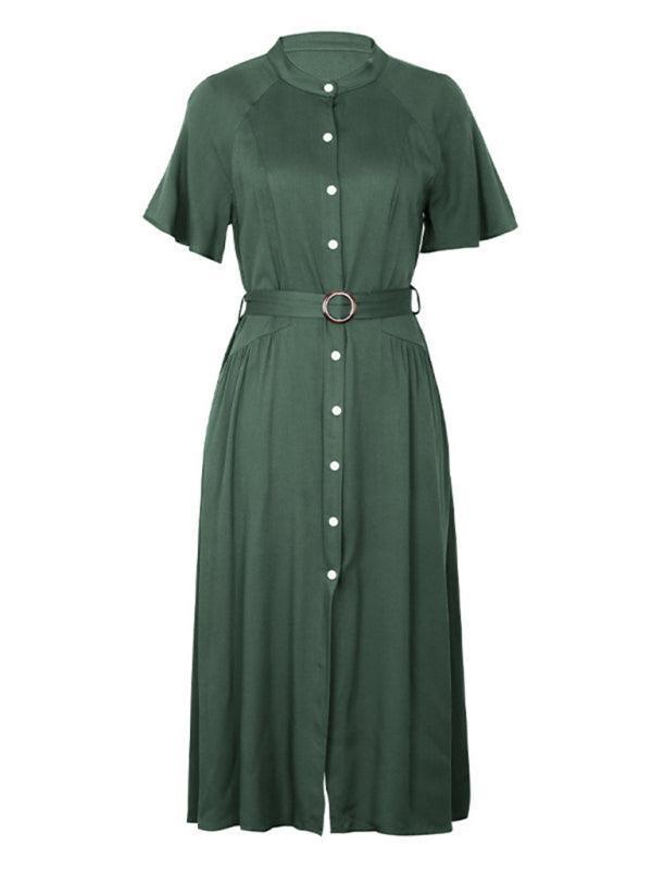 style lapel single breasted green dress - 808Lush