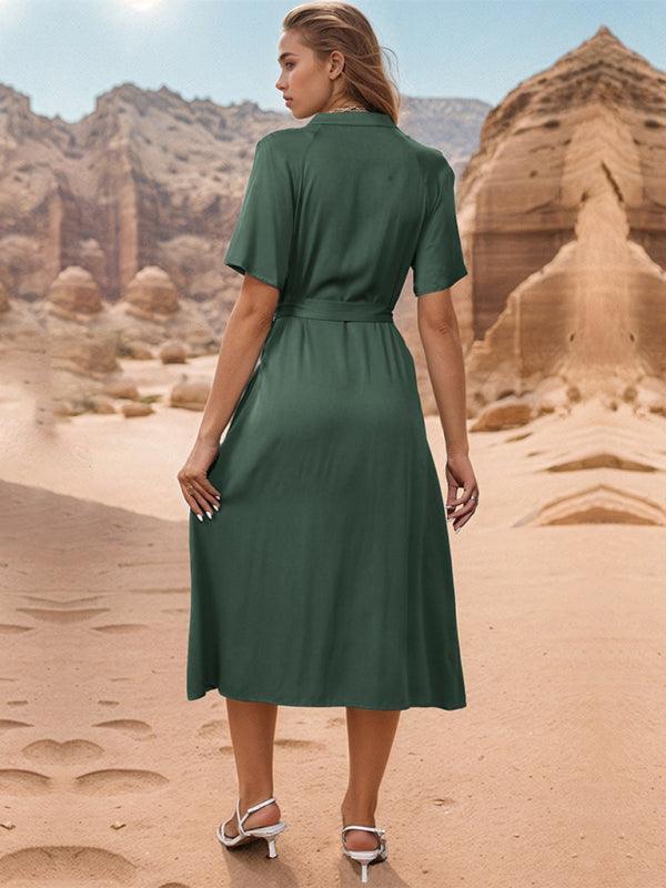 style lapel single breasted green dress - 808Lush