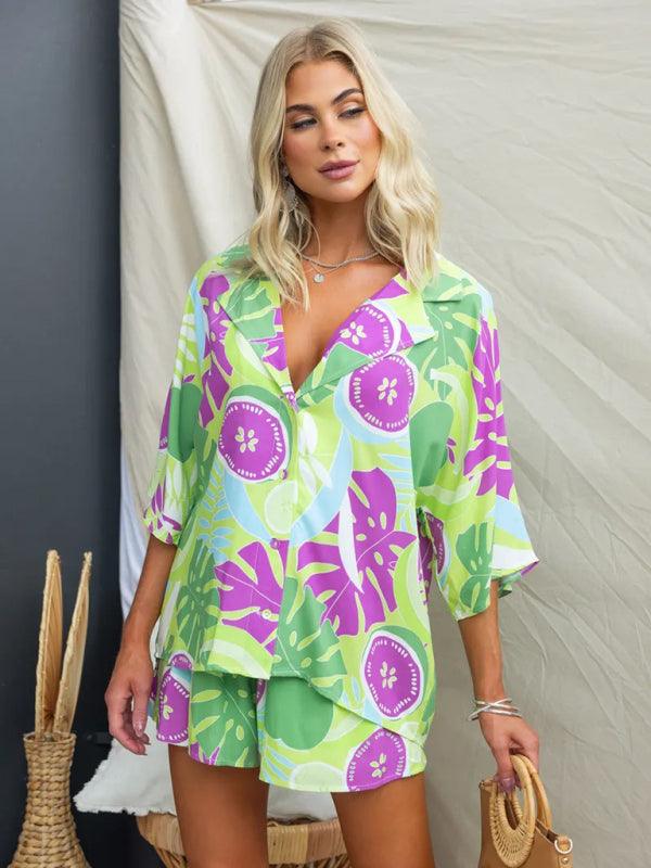 Casual Loose Vacation Elastic Waist Short Sleeve Suit - 808Lush