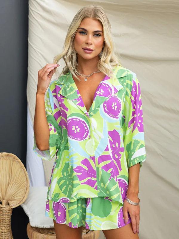 Casual Loose Vacation Elastic Waist Short Sleeve Suit - 808Lush