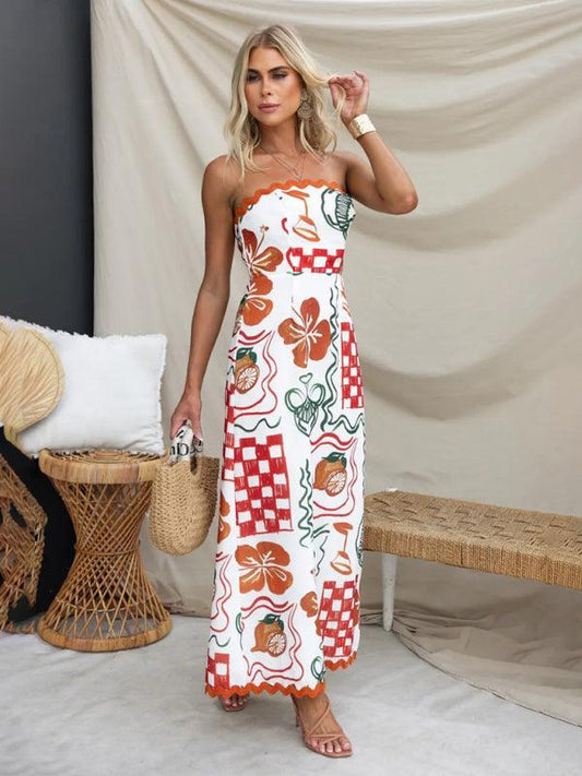 summer breast-wrapped pleated casual printed dress - 808Lush