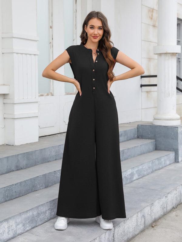 Casual Loose Pocket Breathable Wide Leg Pants Jumpsuit - 808Lush