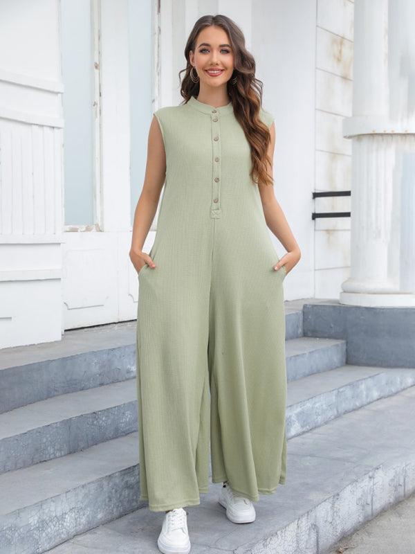 Casual Loose Pocket Breathable Wide Leg Pants Jumpsuit - 808Lush