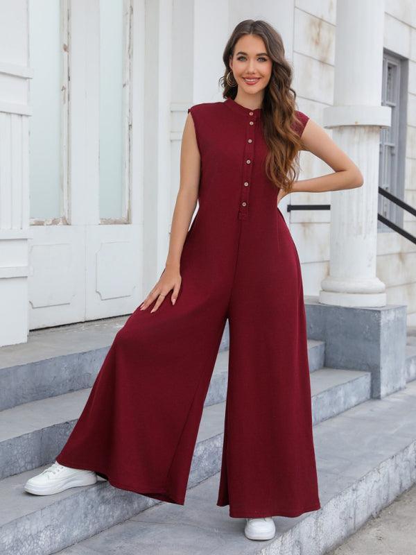 Casual Loose Pocket Breathable Wide Leg Pants Jumpsuit - 808Lush