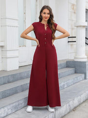 Casual Loose Pocket Breathable Wide Leg Pants Jumpsuit - 808Lush