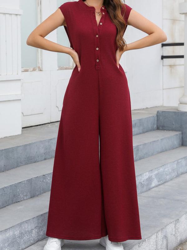 Casual Loose Pocket Breathable Wide Leg Pants Jumpsuit - 808Lush