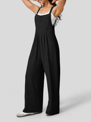 loose solid color button pocket overalls - 808Lush