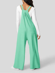 loose solid color button pocket overalls - 808Lush