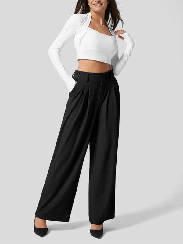 Women's Casual Loose Wide Leg Pocket High Waist Women's Pants - 808Lush