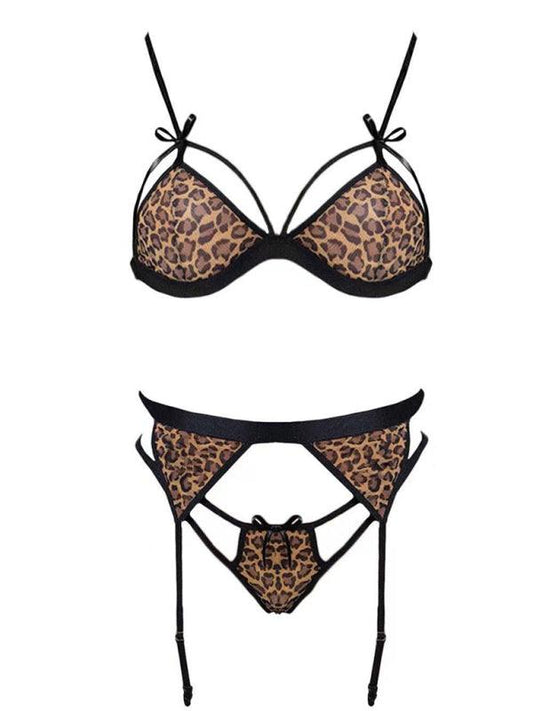 sexy leopard print lace hot three-point fun suit - 808Lush