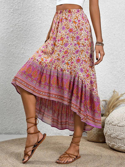 casual women's bohemian skirt positioning printed floral skirt - 808Lush