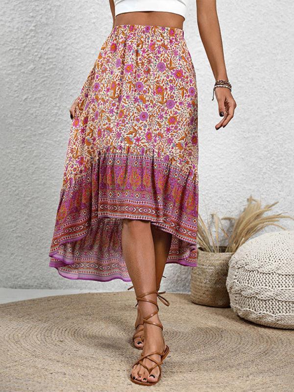 casual women's bohemian skirt positioning printed floral skirt - 808Lush