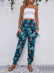 style casual work pants pocket tropical print trousers - 808Lush