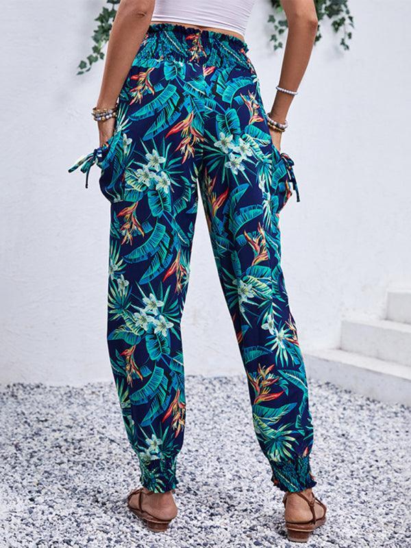 style casual work pants pocket tropical print trousers - 808Lush