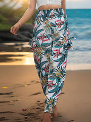 style casual work pants pocket tropical print trousers - 808Lush