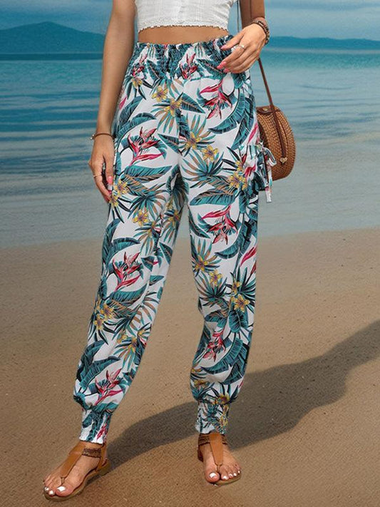 style casual work pants pocket tropical print trousers - 808Lush