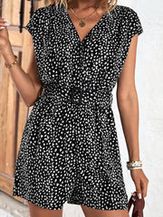 New leopard print jumpsuit v-neck commuter shorts jumpsuit