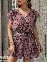 New leopard print jumpsuit v-neck commuter shorts jumpsuit