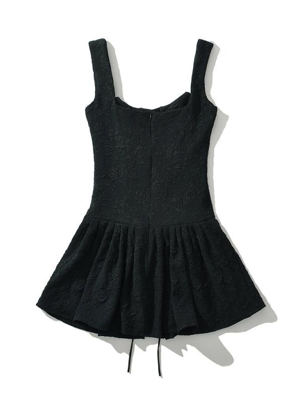 Sexy mini dress high-waisted low-cut embroidered short dress - 808Lush