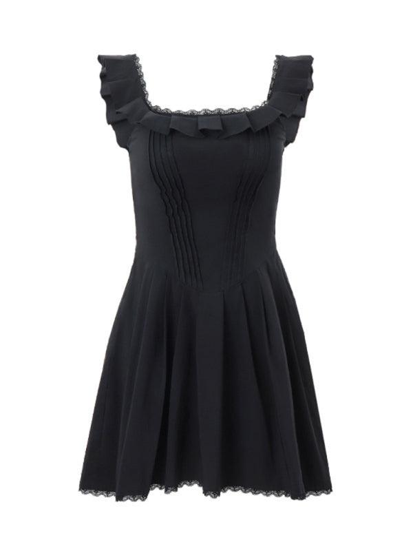 French Style Square Neck Fishbone Corset Mini Dress - 808Lush