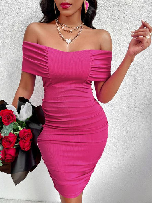 casual sexy style one shoulder gathered dress - 808Lush