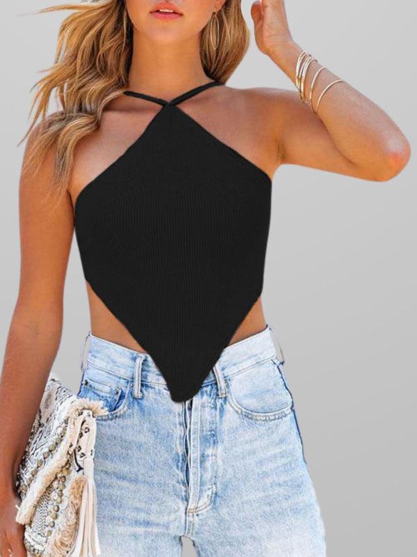 sexy knitted vest backless strappy crop top - 808Lush